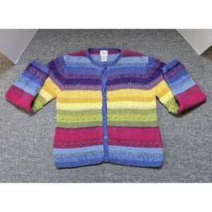 VTG Talbots Kids Colorful Stiped W/ Popcorn Button Up  Cardigan Sweater Size 10